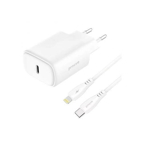 МЗП Proove Silicone Power 2 20W (Type-C) + Cable Type-C to Lightning (1m) (white)